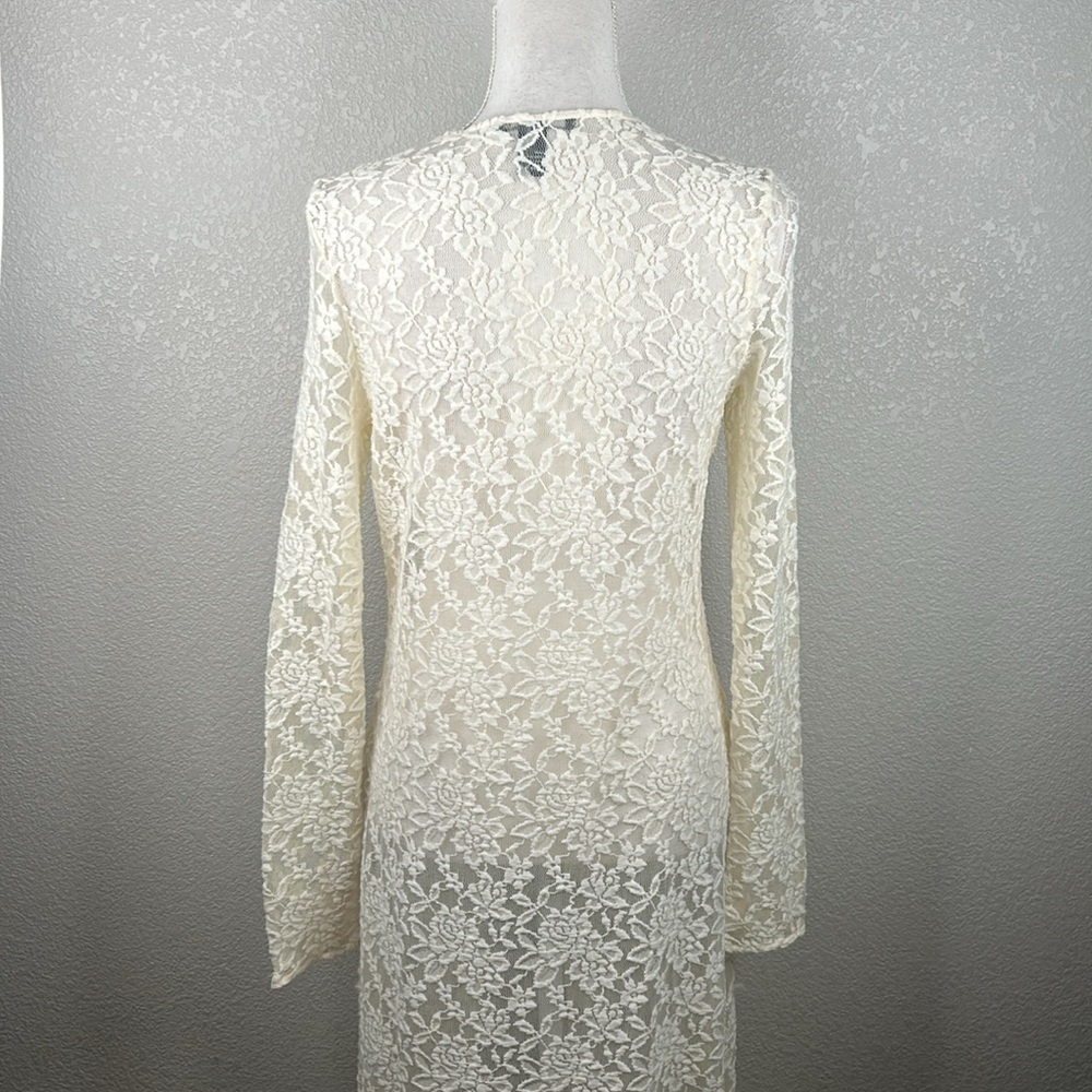 Forever 21 Cream Lace Long Boho Festival 90's Y2K Floral Cardigan Size Medium - Picture 4 of 7